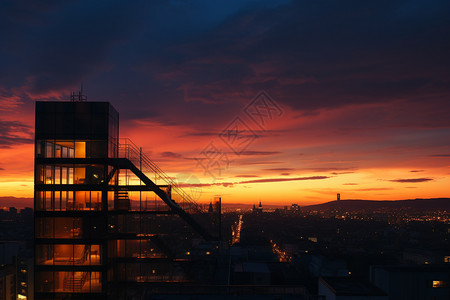 黄昏时城市的建筑背景图片