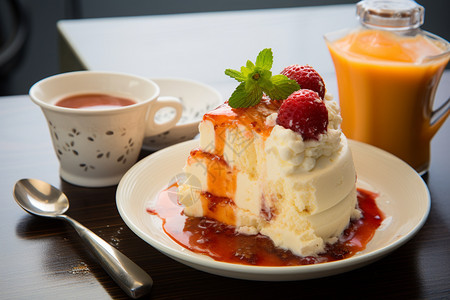 草莓蛋糕和果汁背景图片