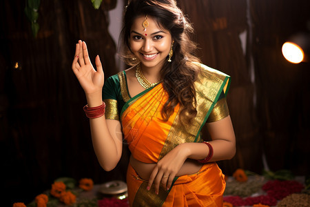 微笑的印度女人背景图片