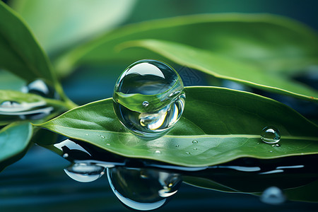 在绿色植物上的水珠图片