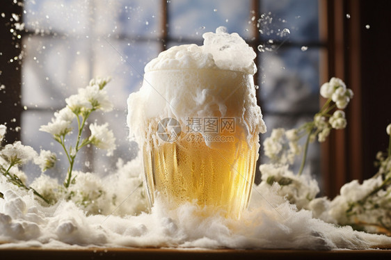 杯子中的啤酒泡沫图片