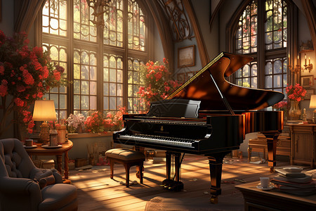 室内优雅的钢琴图片