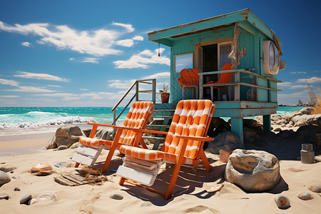 在阳光灿烂沙滩上的椅子图片