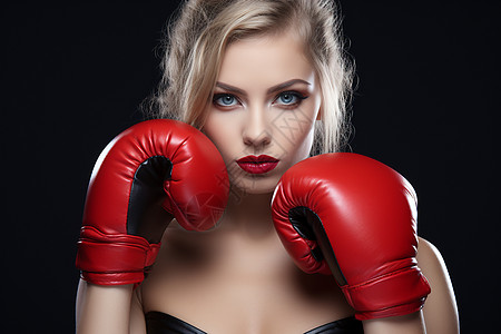 带红色拳击手套的女人背景图片