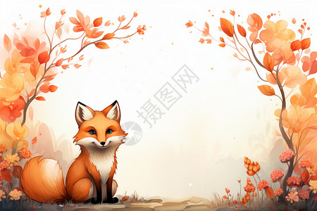 红色背景板可爱的狐狸背景板插画