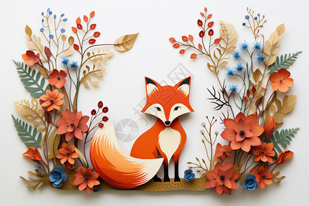小狐狸剪纸绘画图片