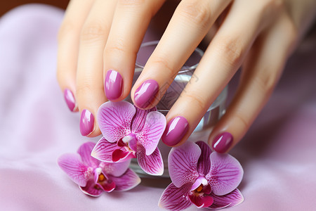 涂上紫色指甲油的手图片