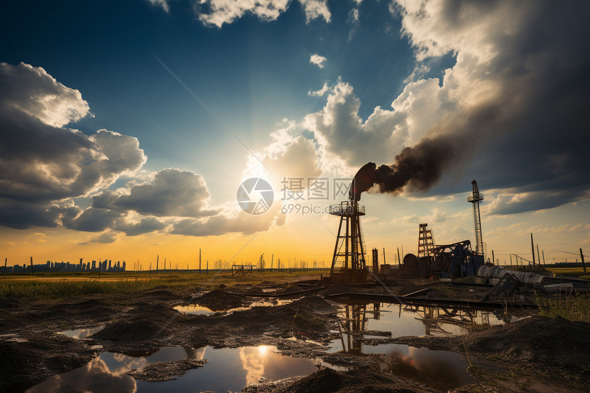 美丽的天空下提炼天然气高清图片下载-正版图片600494054-摄图网