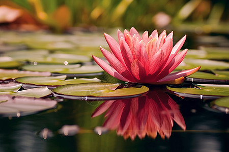 粉色花朵漂浮于水面图片