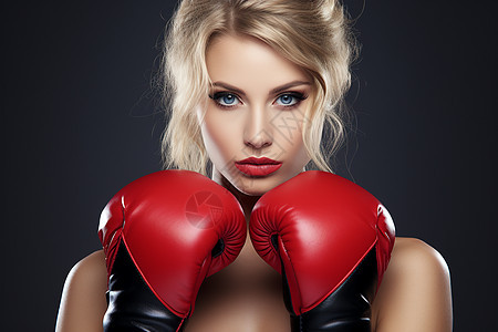 美女戴红色拳击手套背景图片