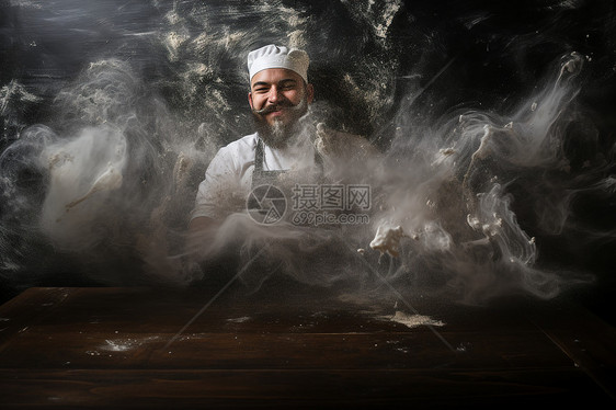 烟雾缭绕中的厨师图片