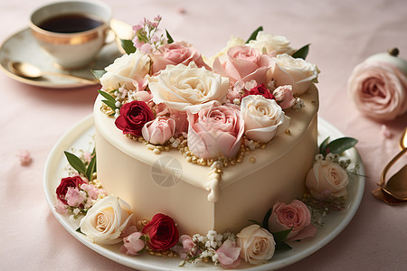 仪式感玫瑰心形蛋糕图片
