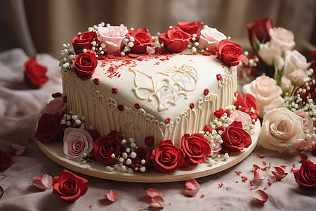 婚礼宴会上的心形蛋糕背景图片