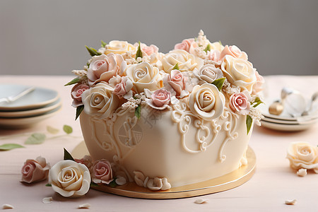 浪漫的玫瑰奶油蛋糕图片