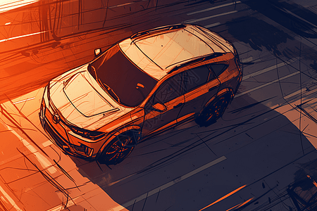 汽车素描汽车在城市停车场素描插画