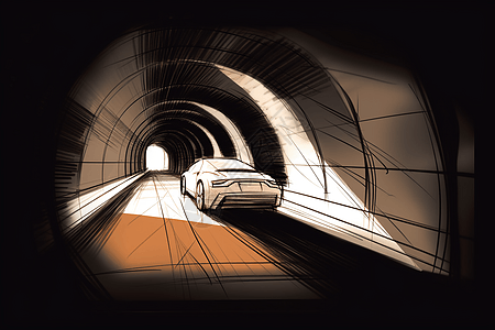 通过隧道的汽车草图图片