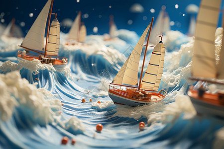 海浪中的迷你帆船模型图片