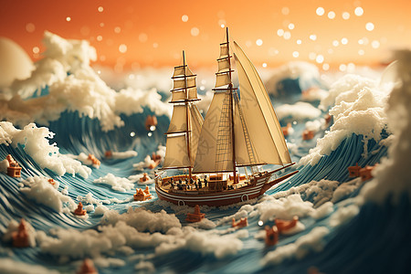海浪中的帆船模型图片