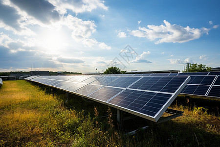 阳光下的太阳能发电板图片