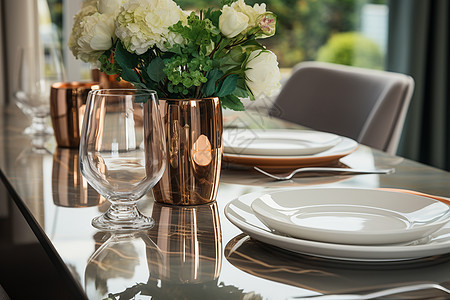 典雅的鲜花装饰餐桌背景图片