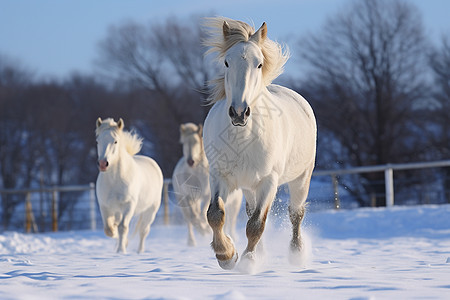 冬季农场养殖的白马图片