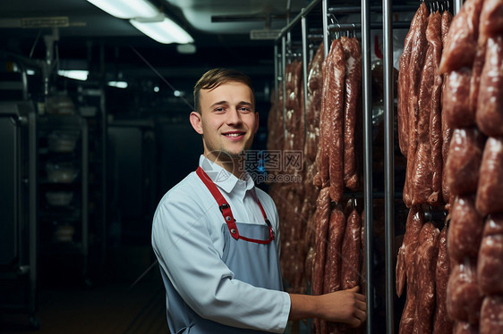 肉食加工厂中的男性员工图片