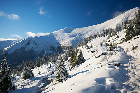 冬季壮观的雪山景观图片