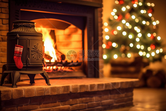 燃烧的暖和的壁炉图片