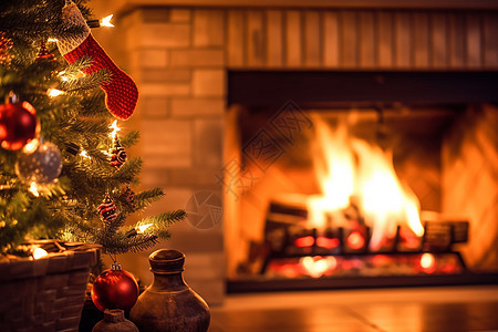 圣诞节夜晚的壁炉图片