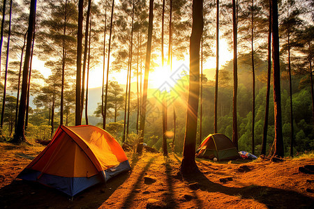 日出露营的帐篷图片