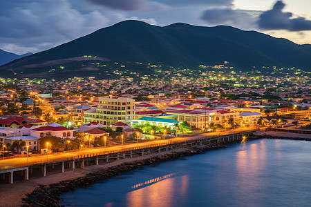 夜幕下的海岸城市图片