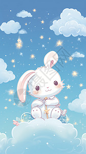 蓝色天空下的兔子背景图片