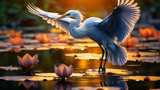 苍鹭在飞行飞鸟在湖面上张开翅膀背景