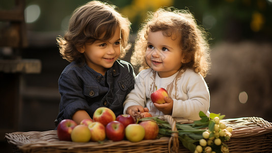 两个分苹果的小孩图片