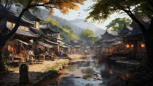 古代中国的乡镇背景图片
