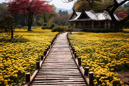 花海中的小屋图片