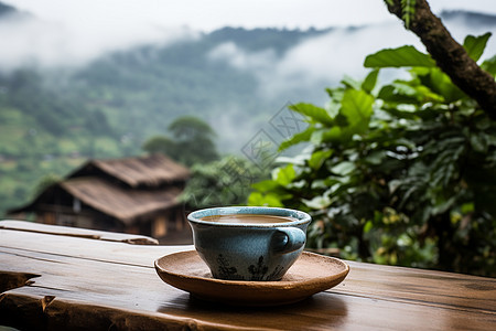 乡间茶园中美味的咖啡背景图片