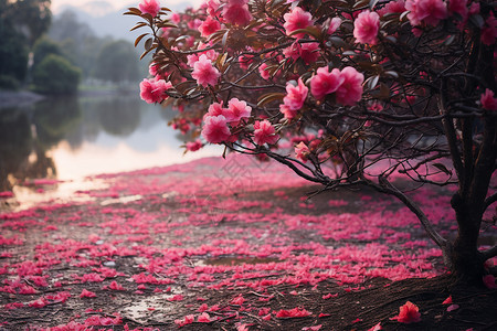 春天公园中盛开的山茶花图片