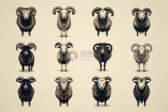 现代线性绵羊图标图片