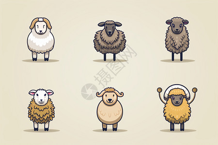 可爱的卡通绵羊创意插图图片