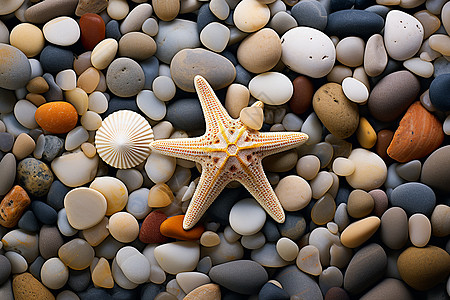 海滩上海星和贝壳图片