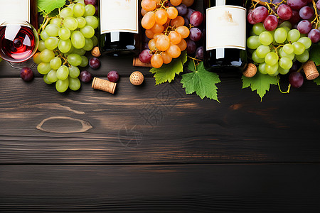 美味的葡萄和葡萄酒图片