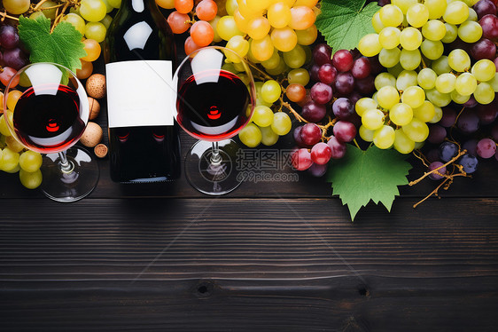 桌子上的葡萄和葡萄酒图片