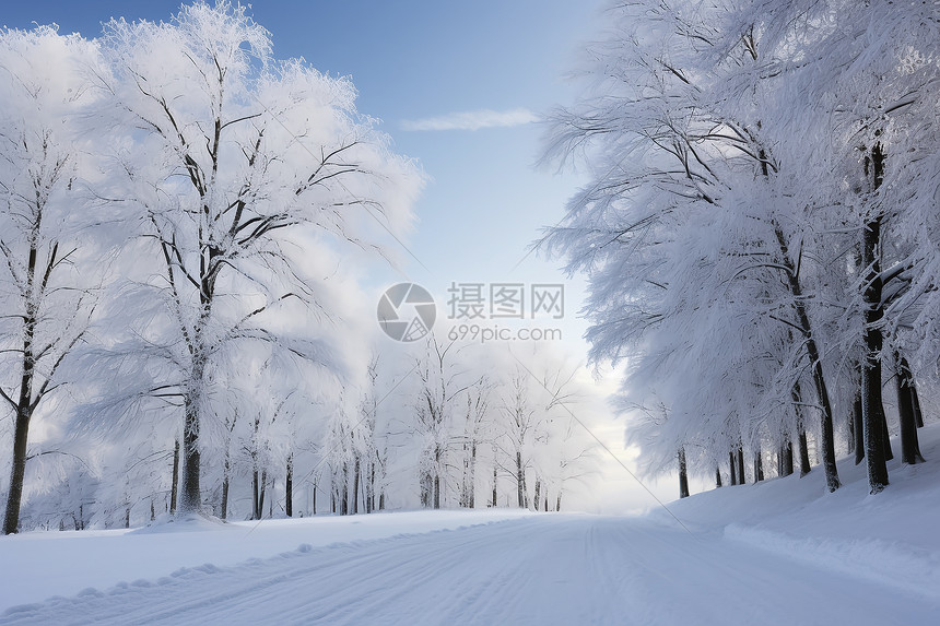 冬日白雪林间小路图片