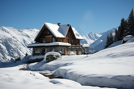 冬日的雪景宁静山居图片