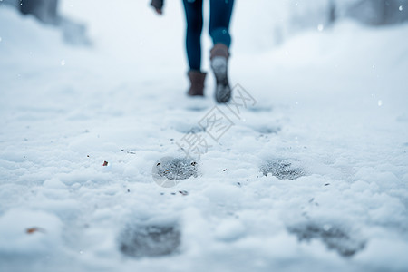 踏雪寻梅的女孩脚印背景