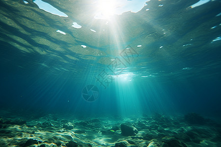 深海潜水水下阳光照耀着海床背景