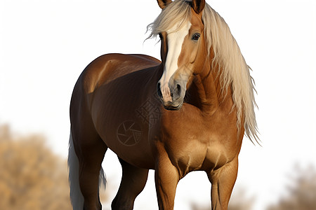 田野上站着的一匹棕色马背景图片