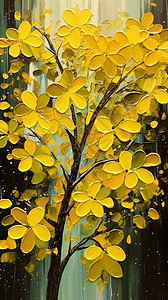 满树枝的黄花油画背景图片