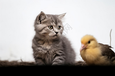 亲密伙伴猫咪和小鸟图片